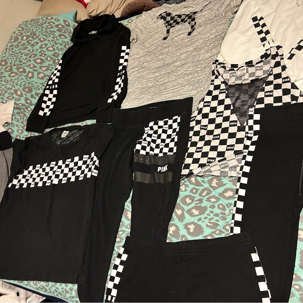 Black and White Checkered Clothing Bundle 9 Pieces Total Size Large